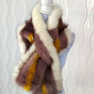 WARM CHUNKY LONG FAUX FUR WRAP YELLOW/CREAM OS